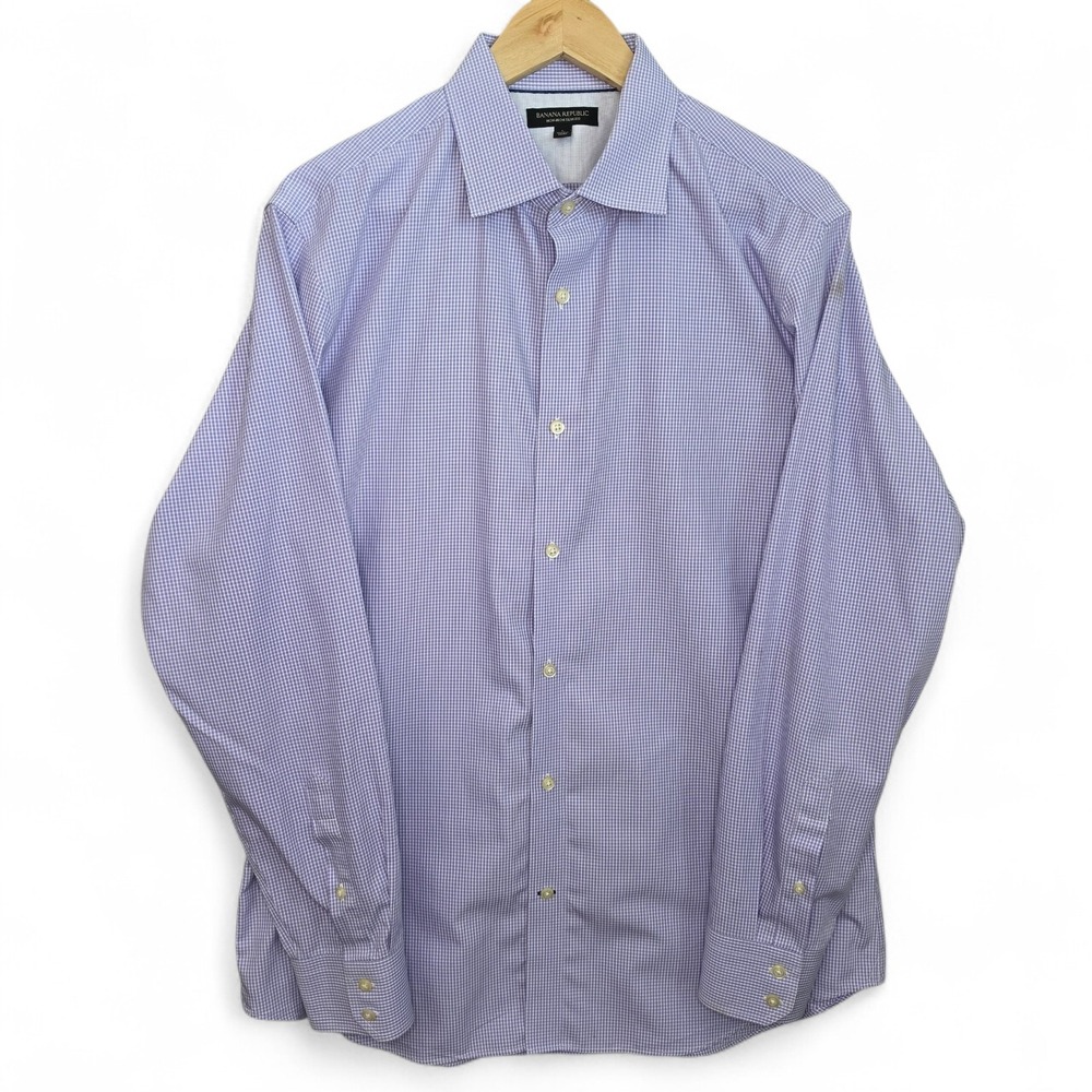 Banana Republic Dress Shirt Womens Large Purple Button‎ Non Iron Slim Fit Cotton